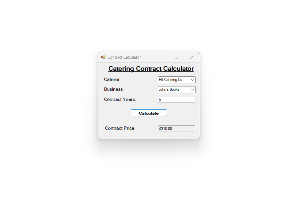 Catering Contract Calculator screenshot